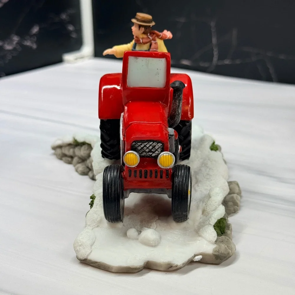 Heartland Valley Village Deluxe Accessory Red Tractor Farmer Snow Figurine